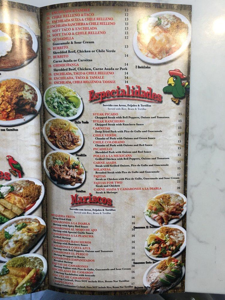 Menu at El Perico Ranchero restaurant, Rancho Cucamonga