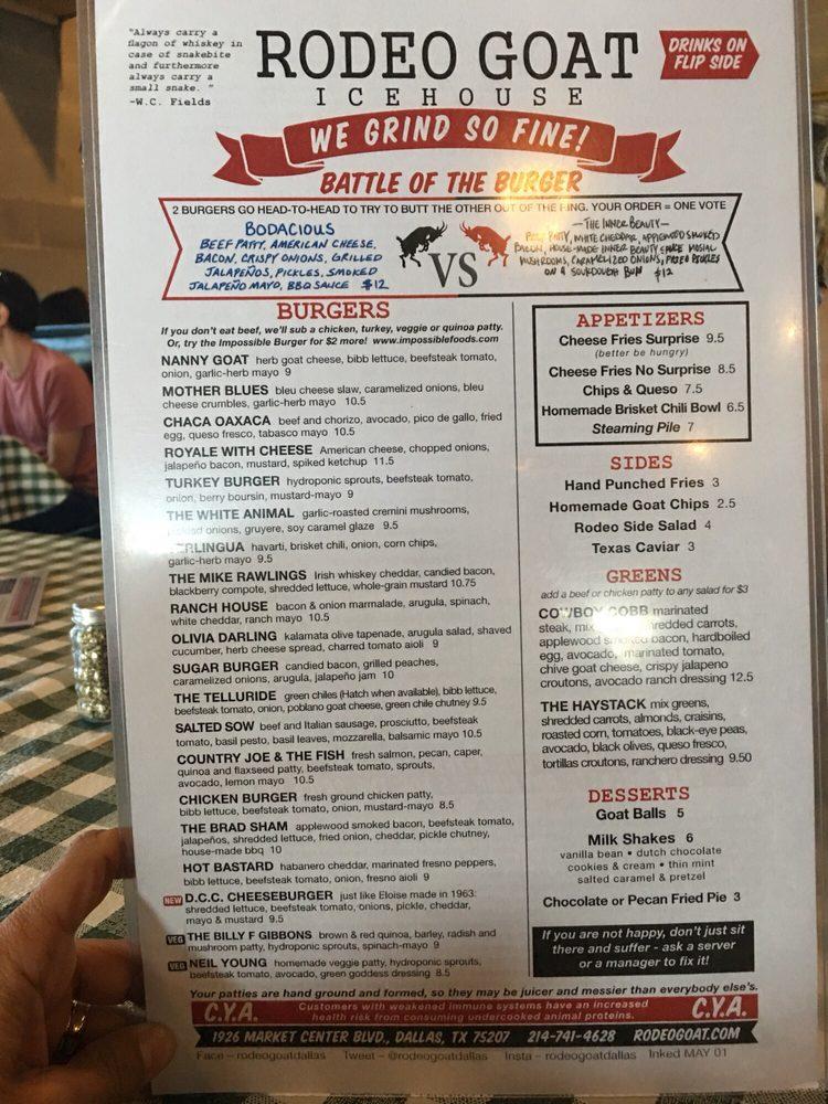 Menu at Rodeo Goat pub & bar, Dallas, Market Center Blvd