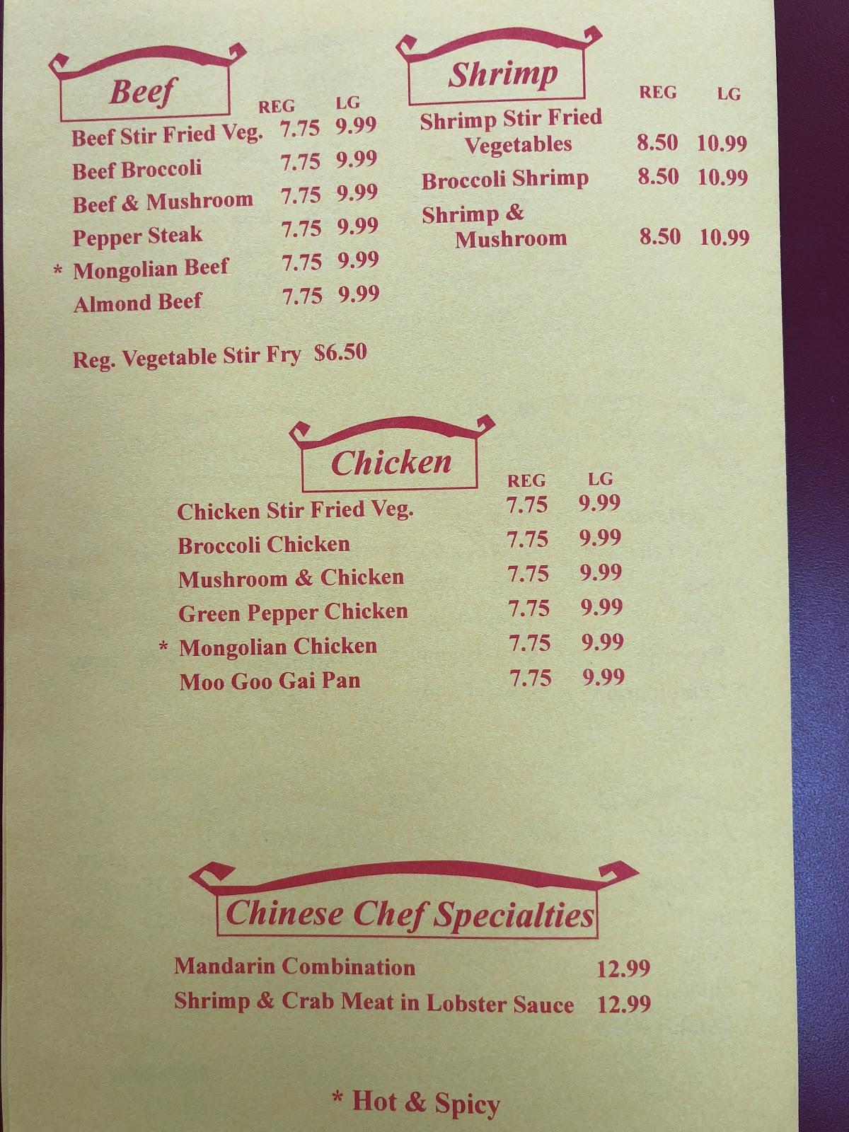 Menu at Chinese Chef Inn restaurant, Crane, 108 Cortney Ln Ste A