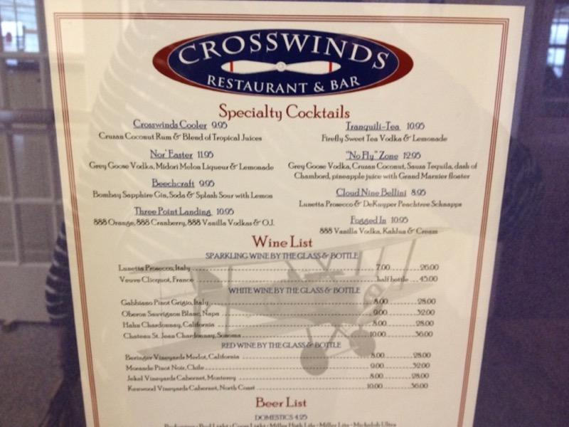 Carta de Crosswinds Restaurant, Nantucket
