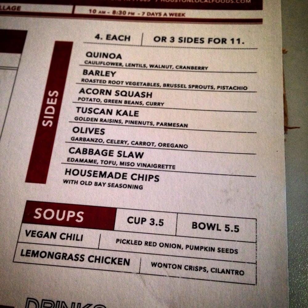 Menu at Local Foods Rice Village restaurant, Houston