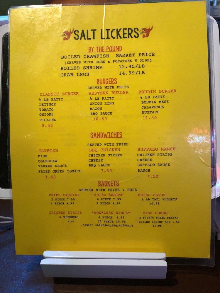 Menu at Salt Licker's restaurant, Grand Saline