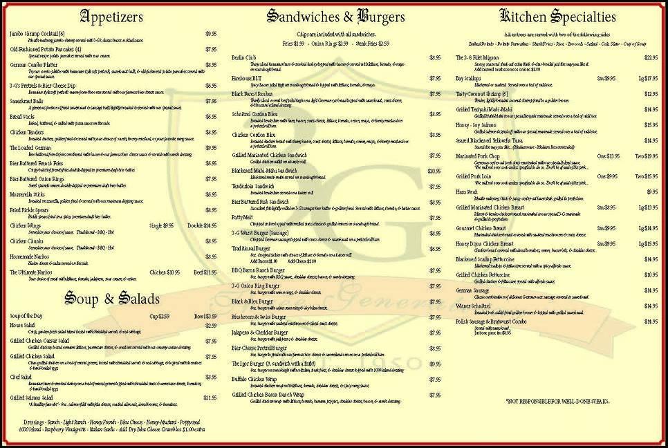 Menu at Three Generations restaurant, Saint Henry