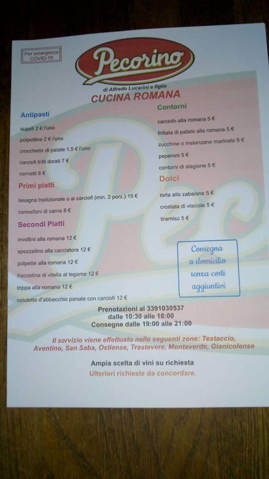 Menu at Ristorante Pecorino, Rome, Via Galvani