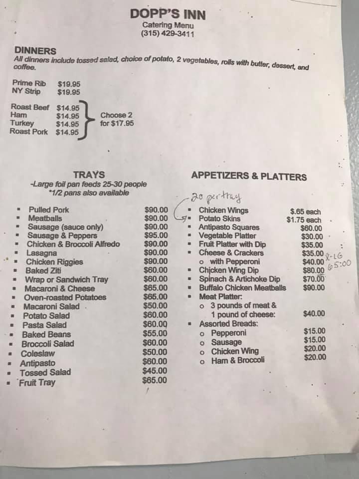 Menu at Dopp's Inn restaurant, Dolgeville