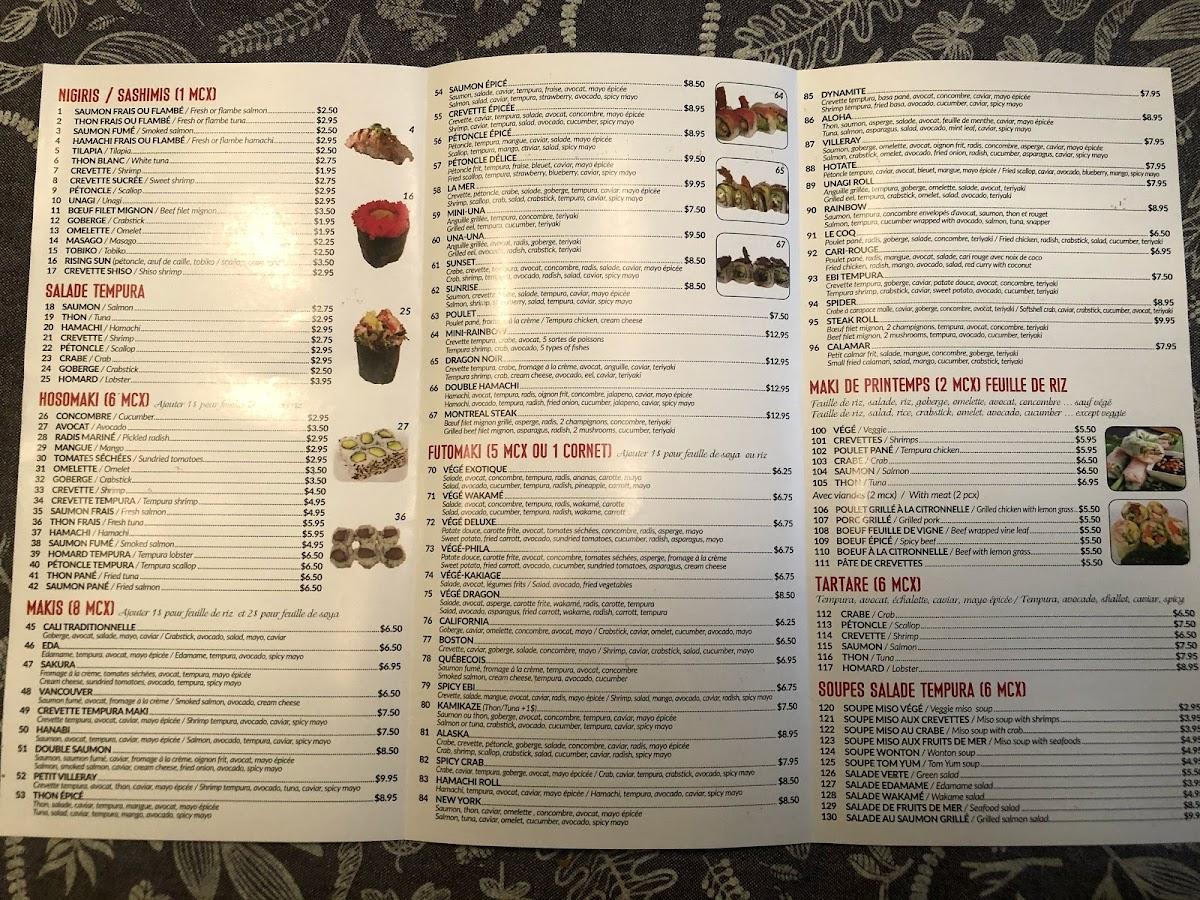 Menu at Rouleau Plus Rouleaux restaurant, Montréal