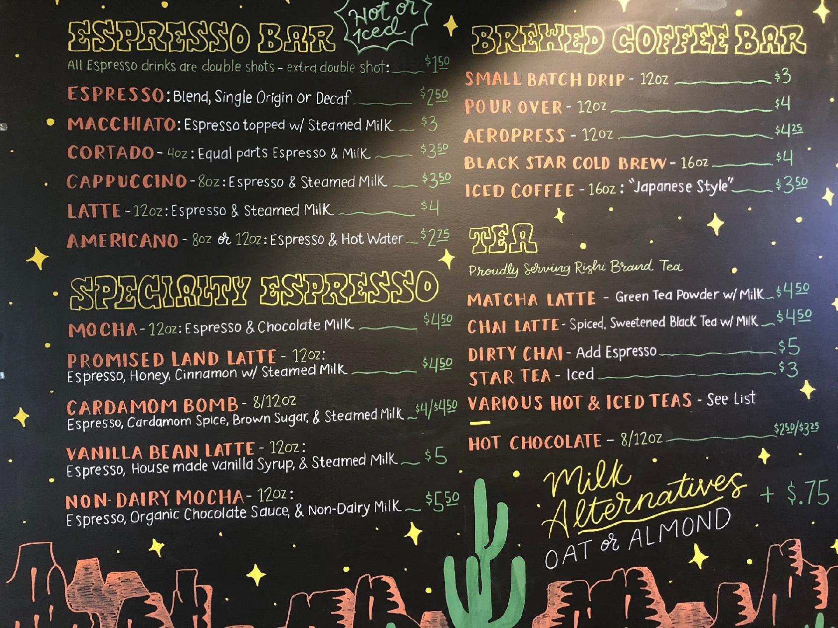 Menu at Rising Star Coffee Roasters cafe, Lakewood, 13368 Madison Ave
