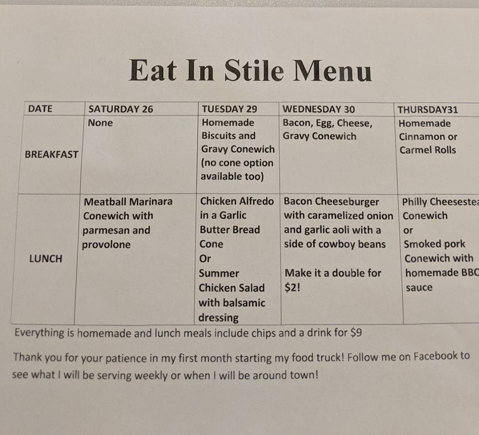Menu at Eat In Stile, Colstrip
