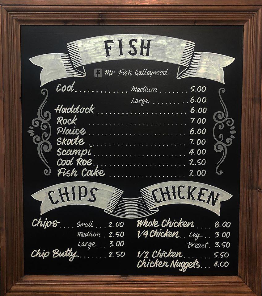 Menu at Mr Fish Galleywood restaurant, Chelmsford, 51 Watchouse Rd