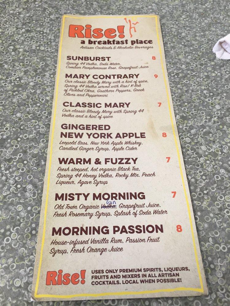 Menu at RISE! Breakfast restaurant, Fort Collins