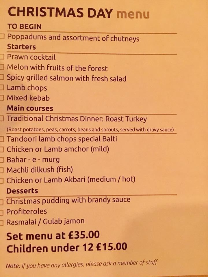 Menu at Cardamon at the Bridge restaurant, Hebden Bridge