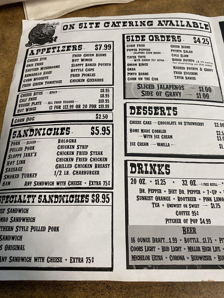 Menu at Jake's Rib BBQ, Chickasha