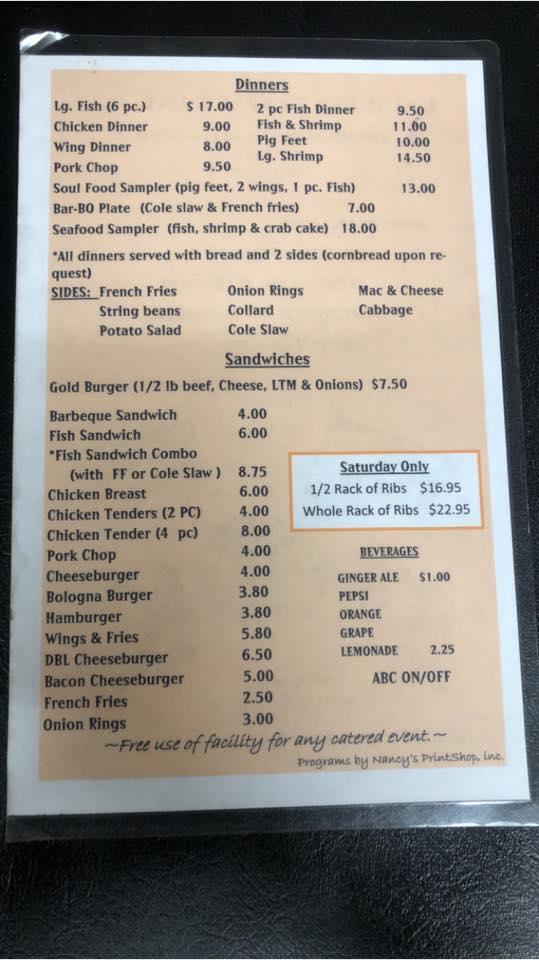 Carta de Paris Inn Restaurant, Burkeville