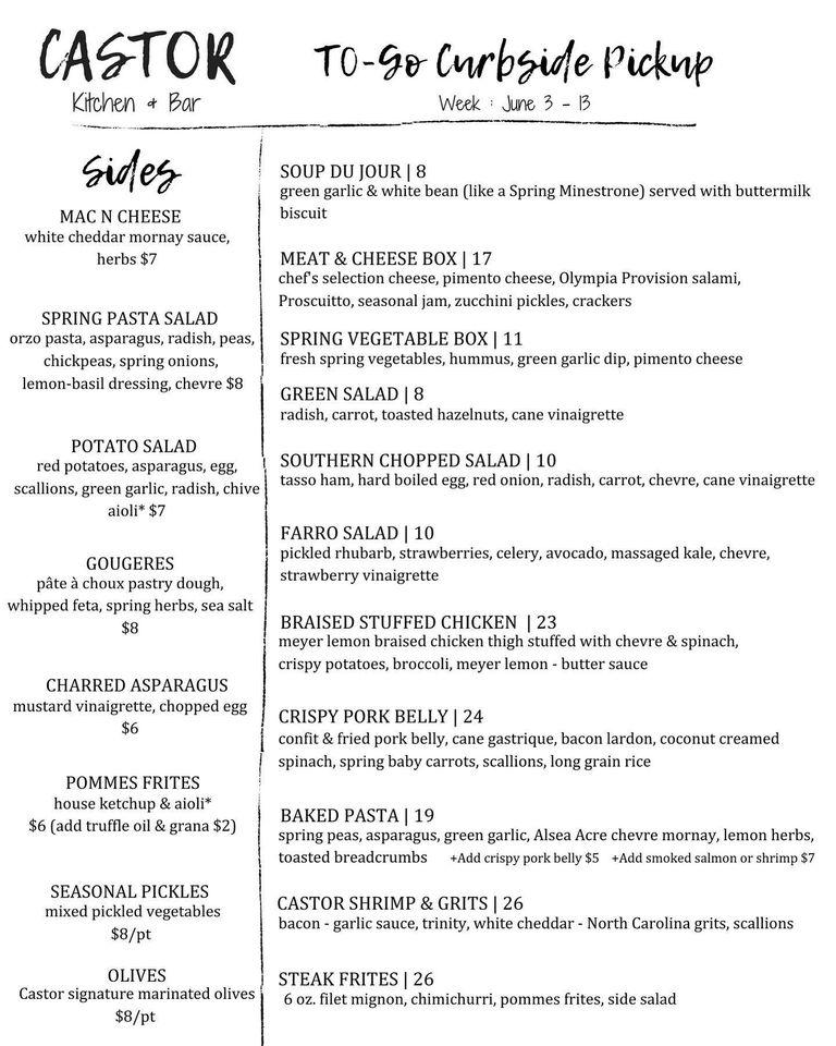 Menu at Castor pub & bar, Corvallis