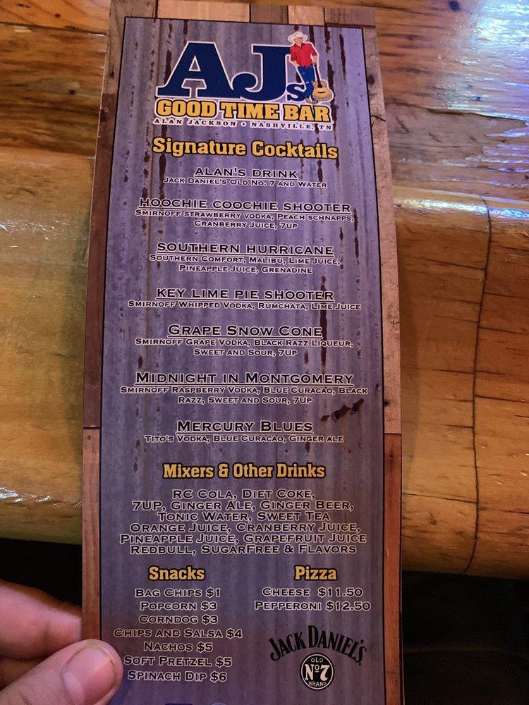 Menu at AJ's Good Time Bar, Nashville