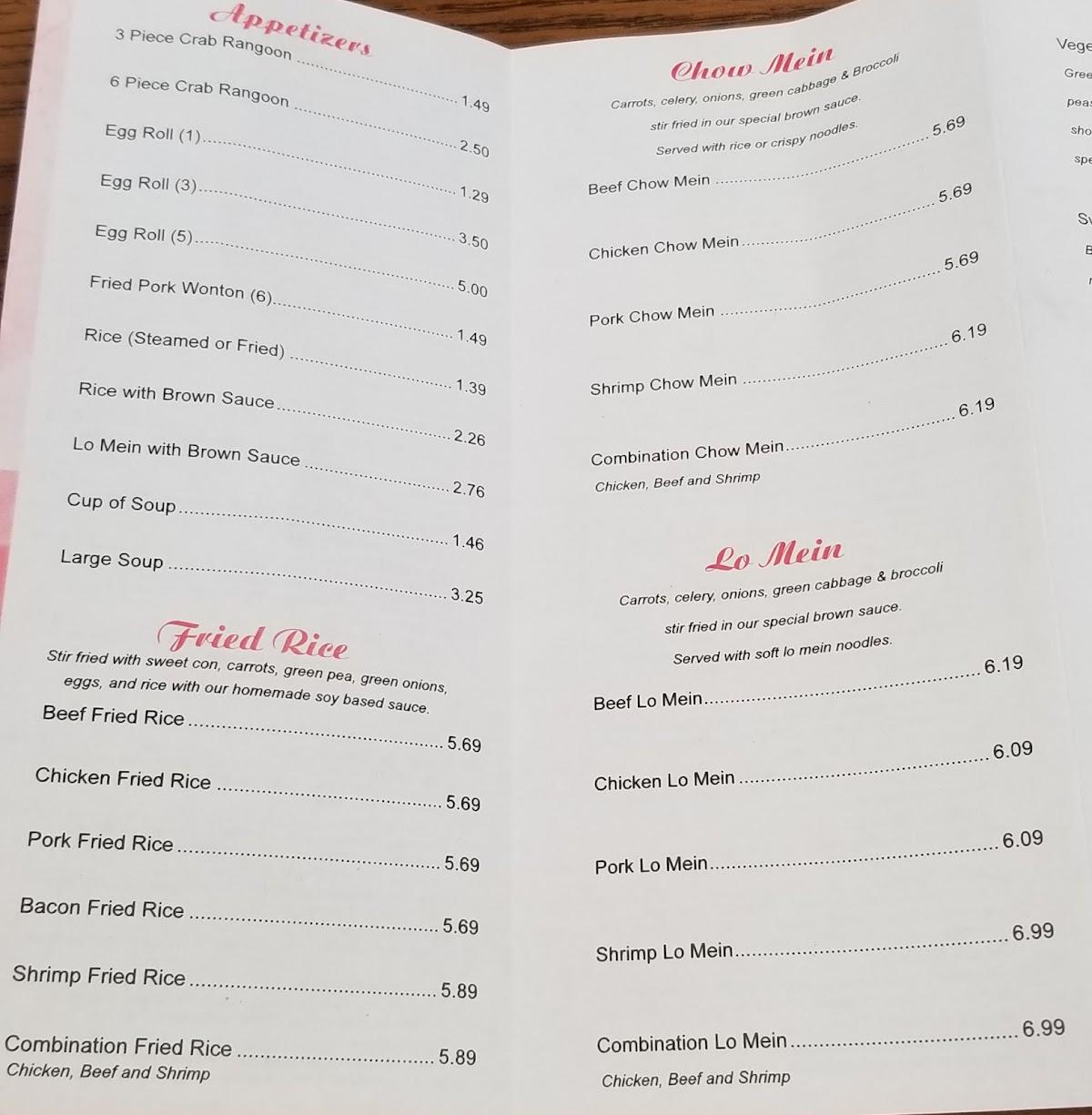 Menu at Rosi's Chinese Express restaurant, Scottsbluff