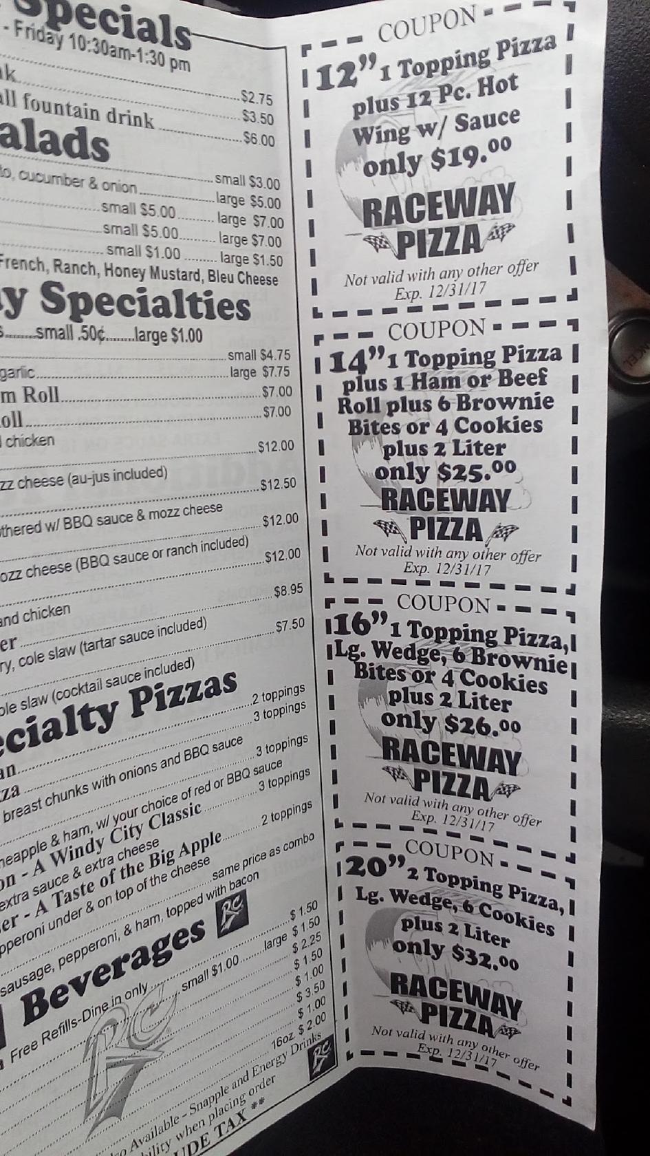 Menu at Raceway Pizza & More pizzeria, Elwood