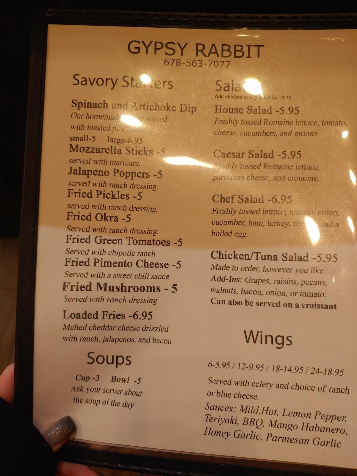 Menu at Gypsy Rabbit restaurant, Temple