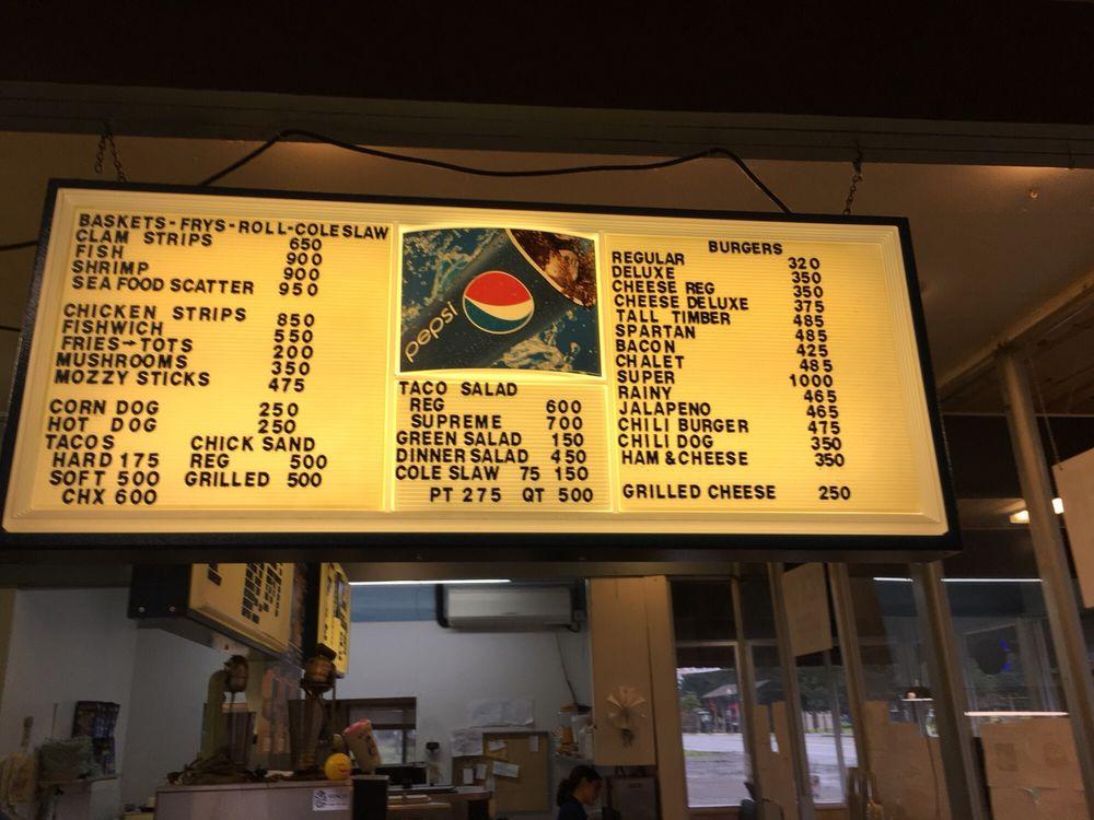 Menu at Sully's DriveIn fast food, Forks