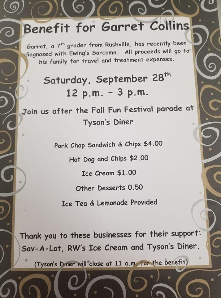 Menu at Tyson's Diner restaurant, Beardstown