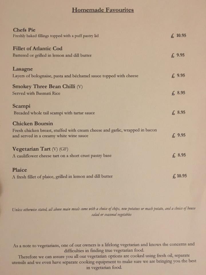 Menu at The Full Pitcher restaurant, Ledbury