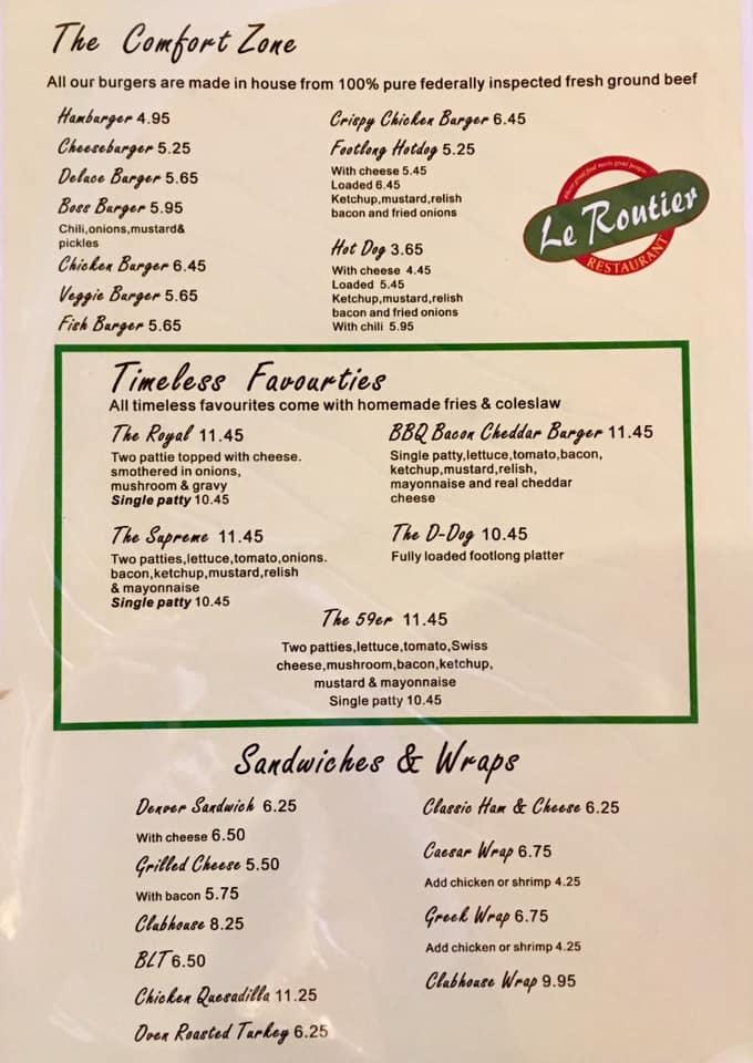 Menu at Le Routier Restaurant, StPierreJolys