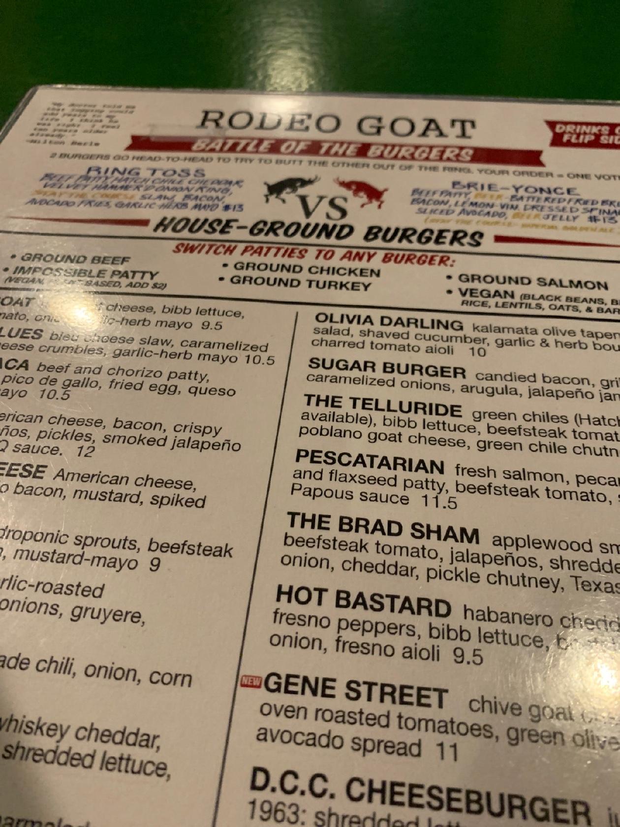 Menu at Rodeo Goat pub & bar, Dallas, Market Center Blvd