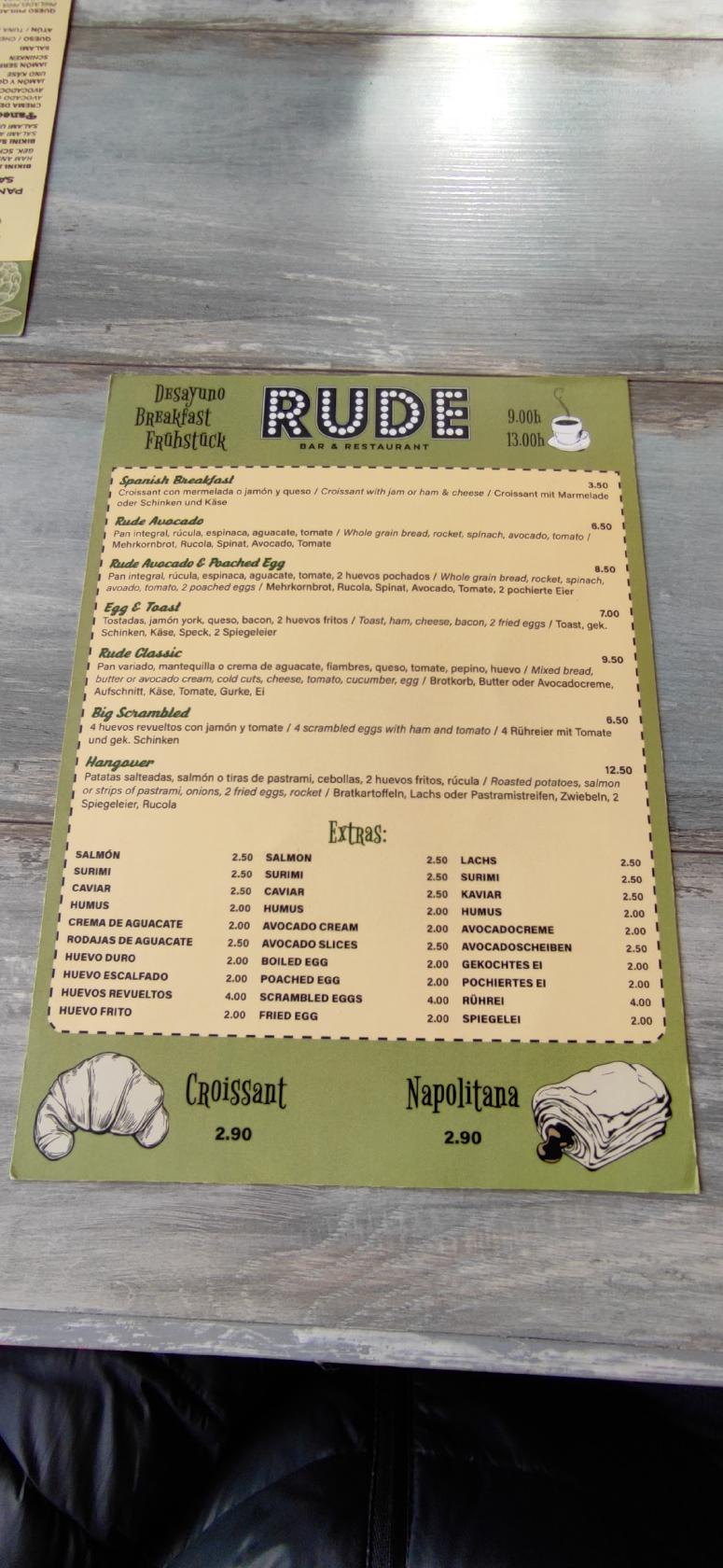 Menu at RUDE RestaurantBar, Portals Nous