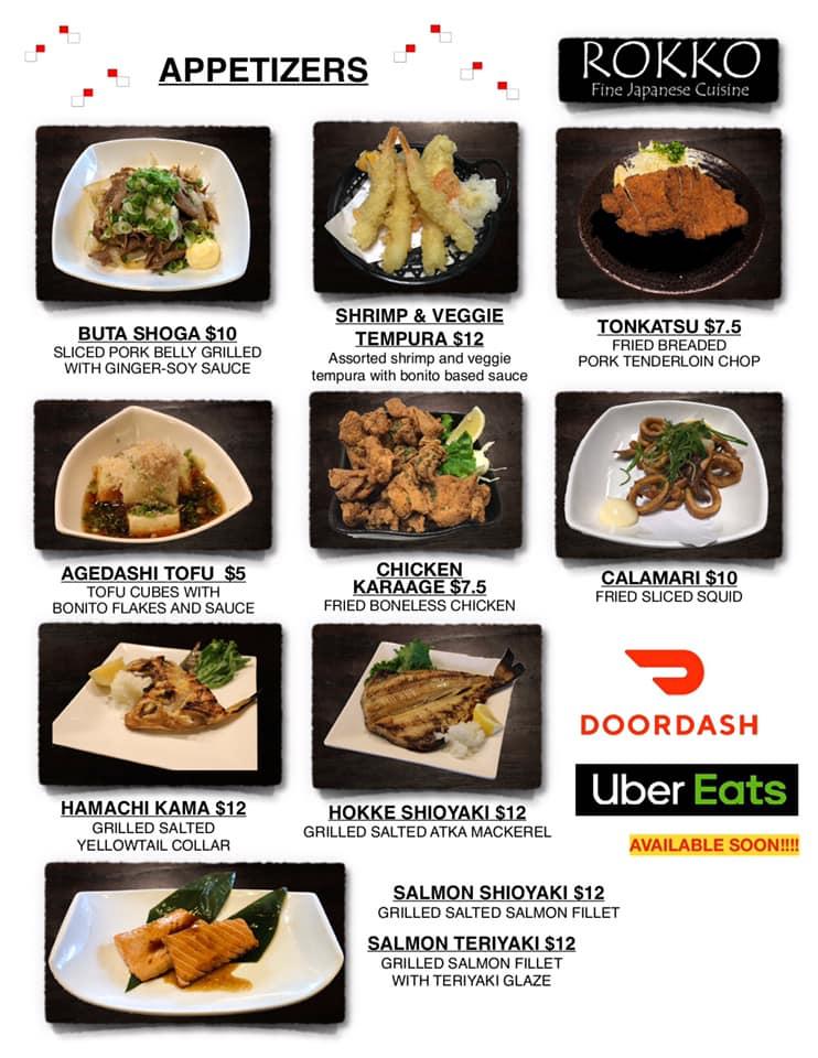 Menu at ROKKO Japanese Restaurant, Sunnyvale