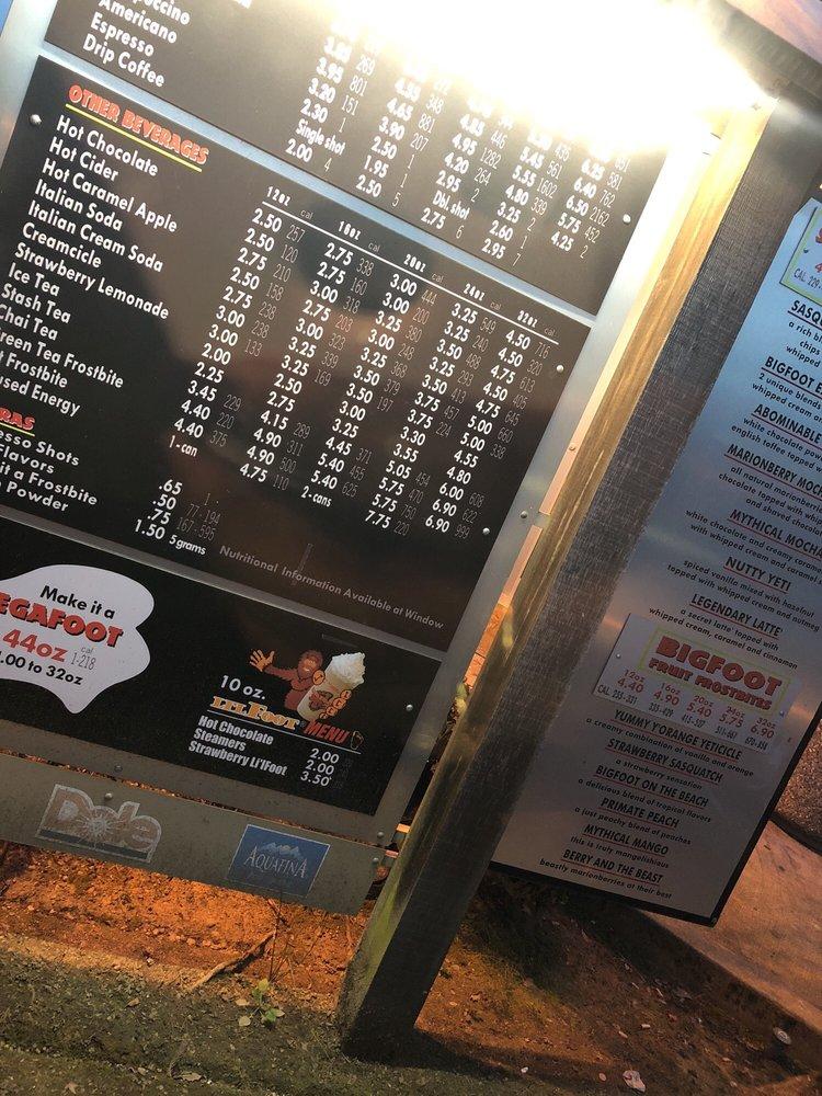 Menu at SeaTac BigFoot Java cafe, SeaTac, Military Rd S