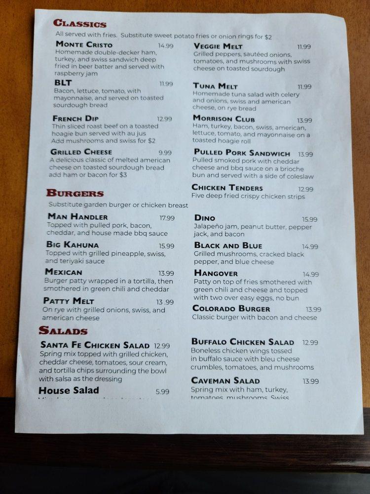 Menu at Red Rocks Grill pub & bar, Morrison