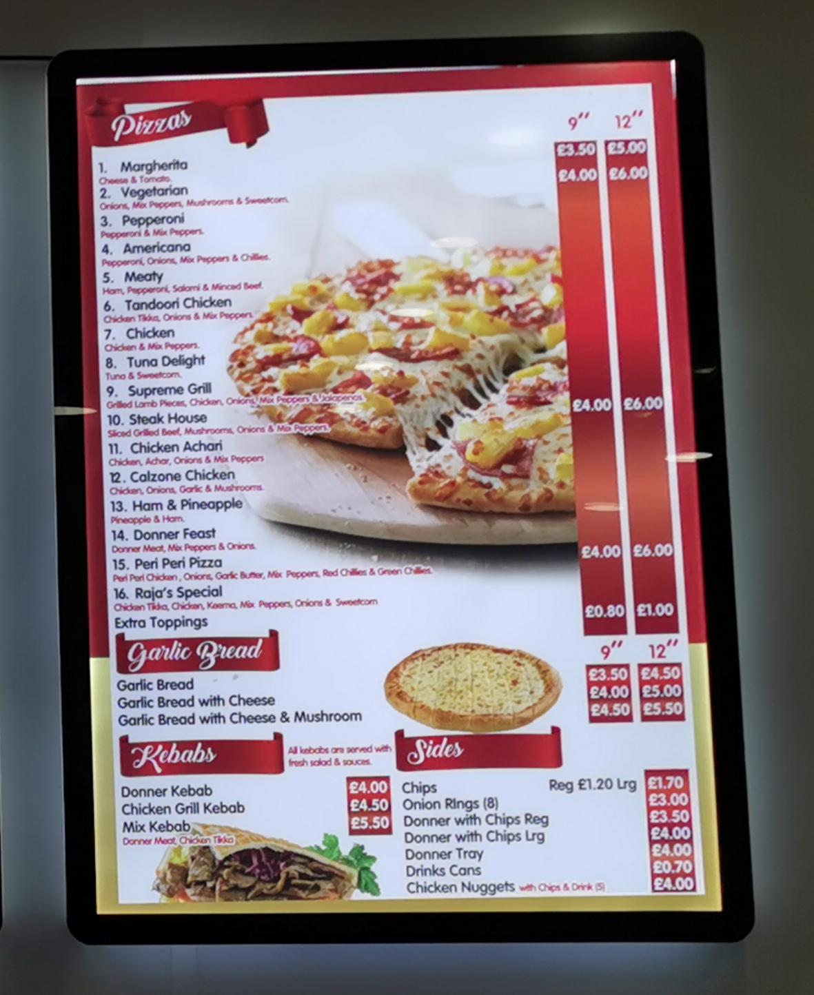 Menu at rajas takeaway burnley restaurant, Burnley