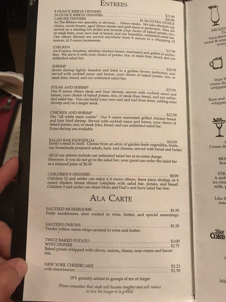 Menu at The Ribeye steakhouse, Champaign, S Neil St