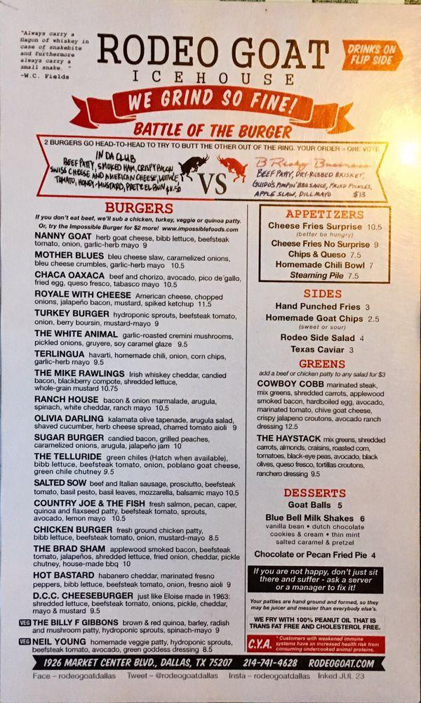 Menu at Rodeo Goat pub & bar, Dallas, Market Center Blvd