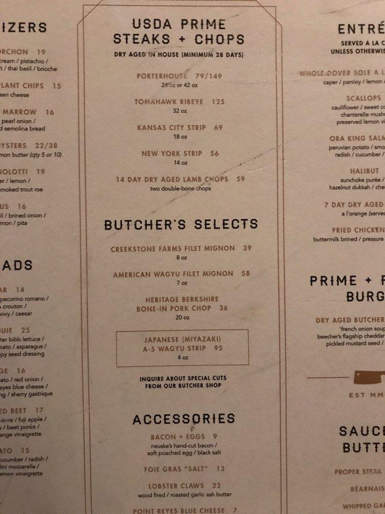 Menu at Prime + Proper steakhouse, Detroit