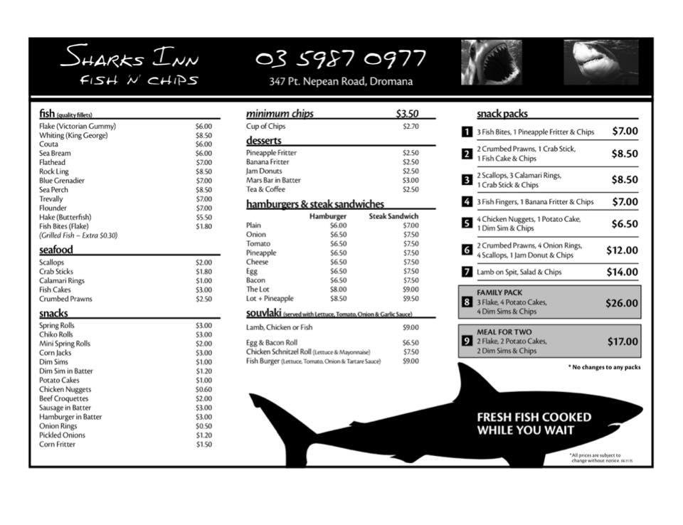 Menu at Salt Fish & Chips restaurant, Dromana
