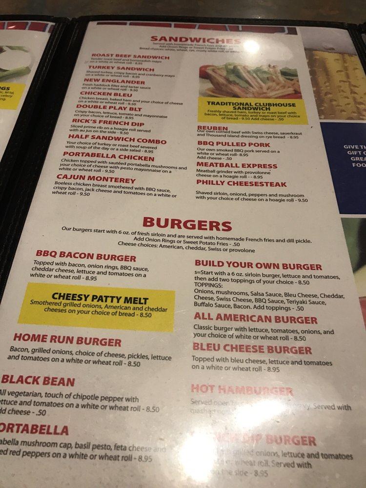 Menu at Rick's Grill, Milton, 25 Centre Dr