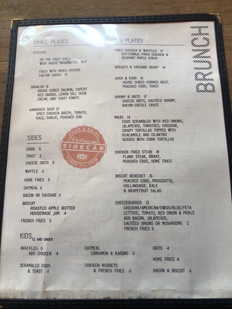 Menu at Sidecar pub & bar, New York City, 560 5th Ave