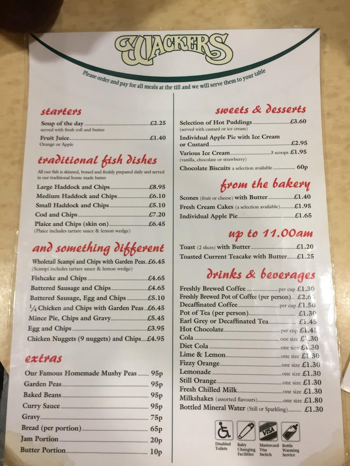 Menu at Wackers Scarborough restaurant, Scarborough