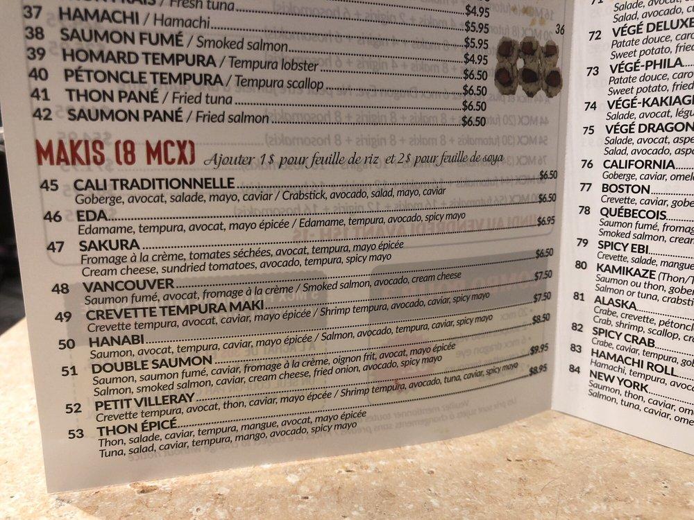 Menu at Rouleau Plus Rouleaux restaurant, Montréal