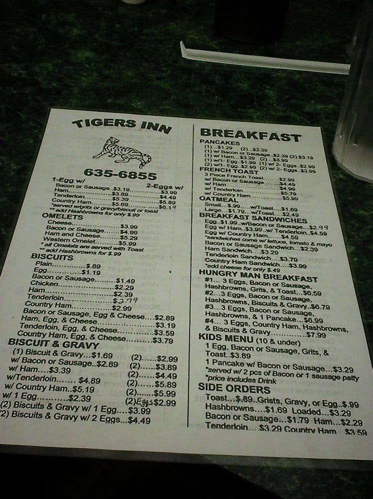 Menu at Tiger’s Inn restaurant, Valley Head
