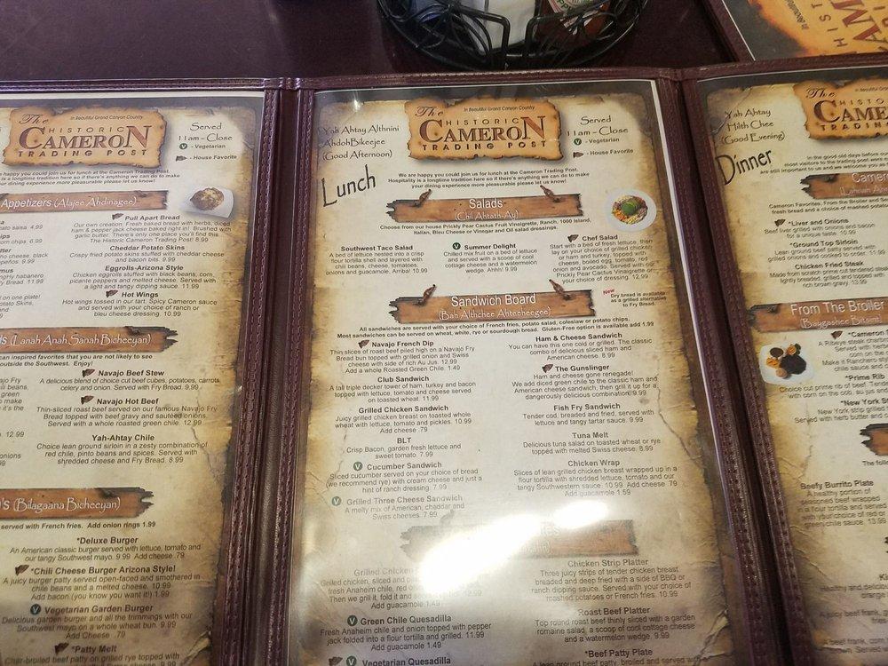 Menu at Cameron Trading Post restaurant, Cameron