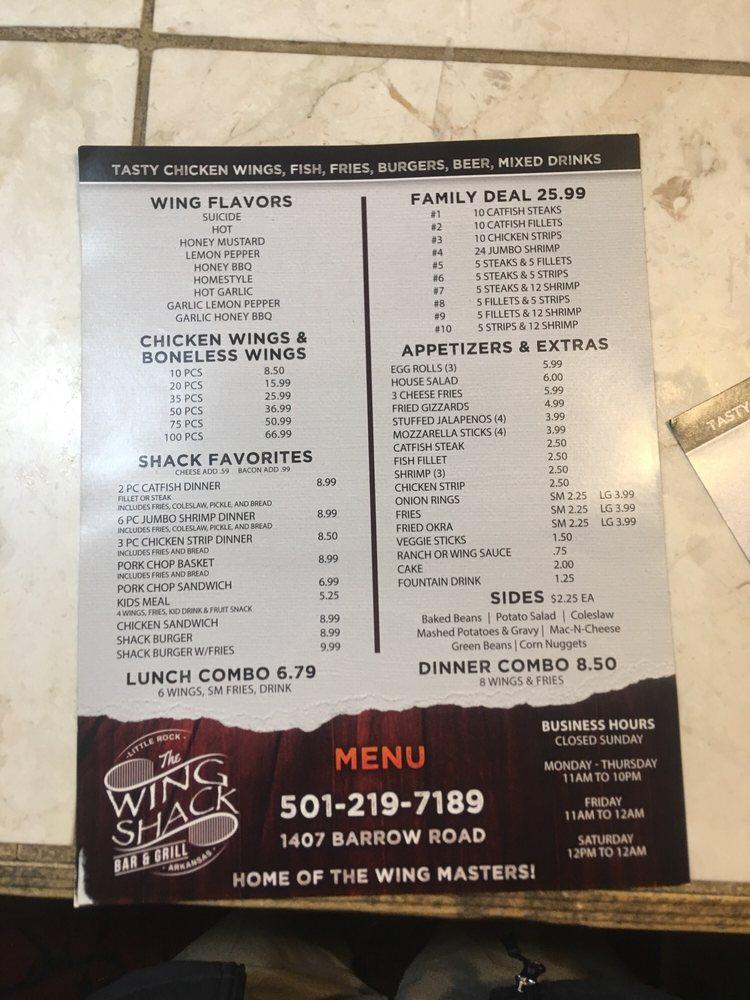 Menu at Wing Shack Sports Bar and Grill, Little Rock, John Barrow Rd