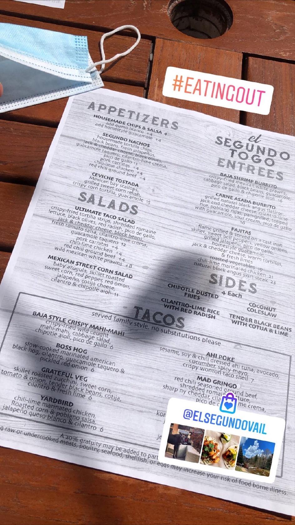 Menu at El Segundo Vail pub & bar, Vail