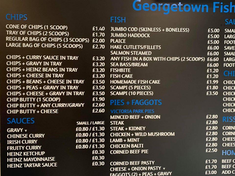 Menu at fish bar, Merthyr Tydfil