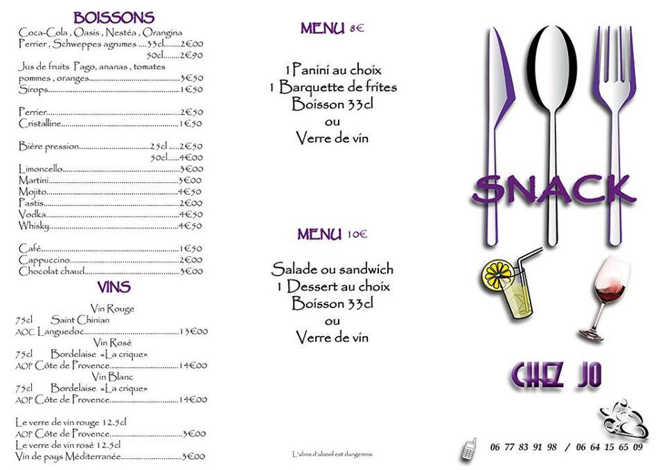 Menu at Chez JO à Gassin restaurant, Gassin