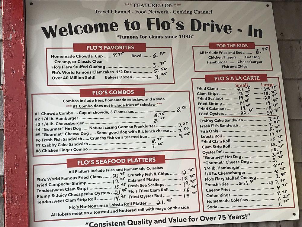 Menu at Flo's Drive In restaurant, Portsmouth