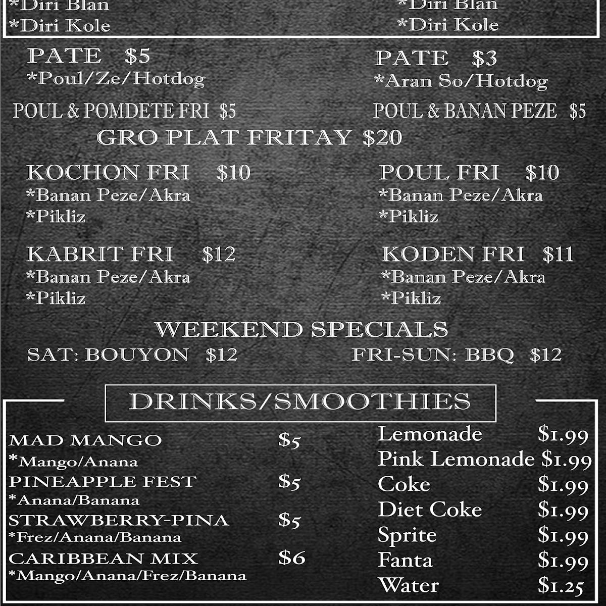 Menu at Labadee House restaurant, Indianapolis