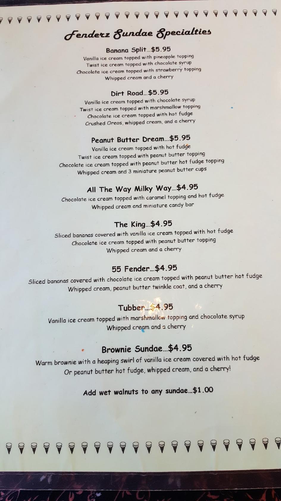 Menu at Fenderz Drive In restaurant, Collinsville