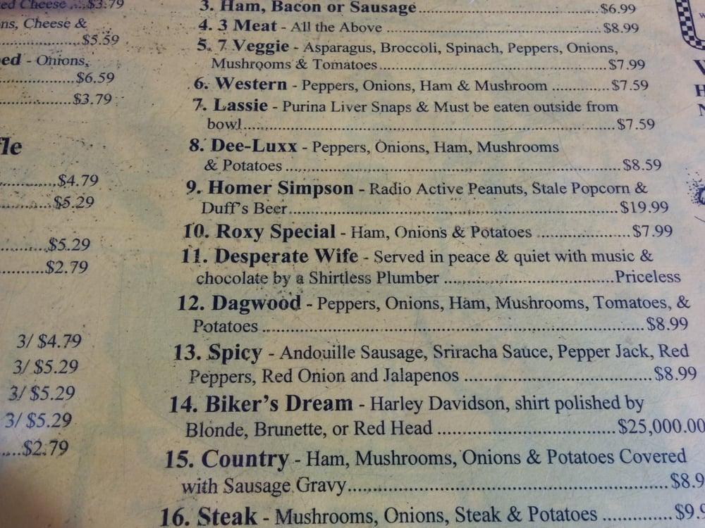 Menu at Roxy Cafe, Jackson